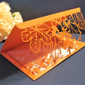 Set Autumn Fall Leaf Tri Fold Pocket A7 Invitation de mariage A7 5x7 RSVP CardSvg Dxf Eps Silhouette Cricut Paper Papercut Laser Cut Template