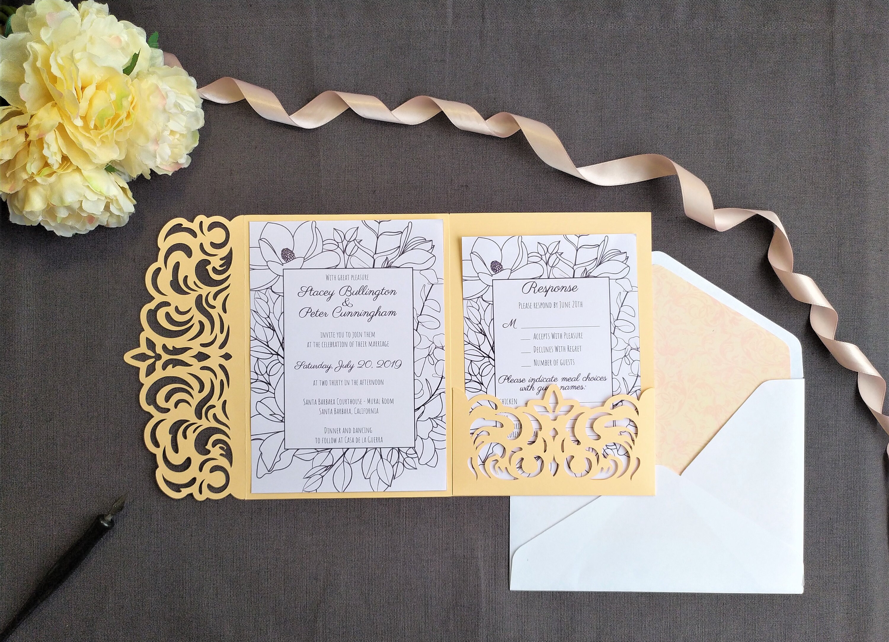 Tri-Fold Pocket Wedding Invitation Cut Template Envelope A7 | Etsy