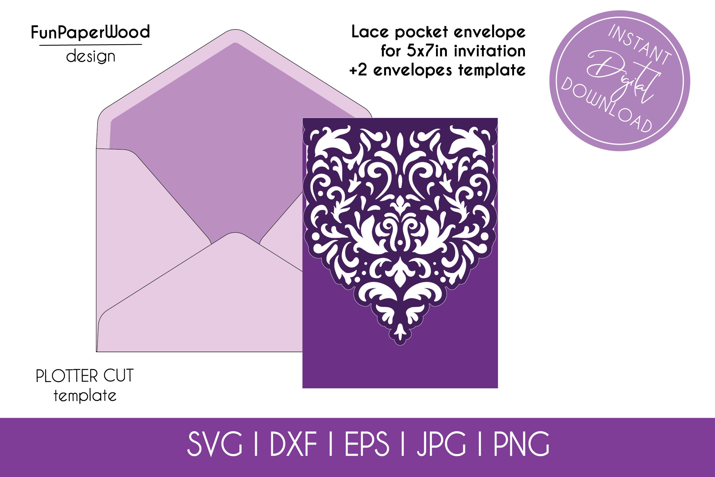 Wedding Invitation Pocket Envelope Cut Template 5x7 Classic Etsy