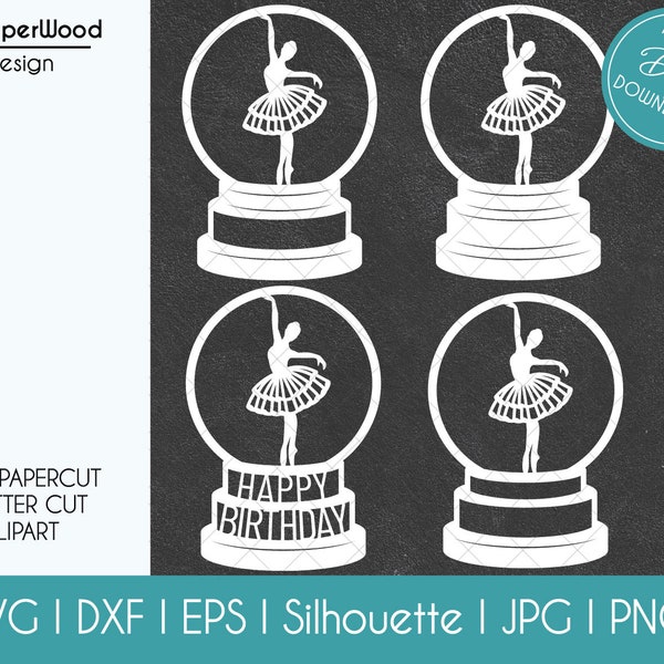 Ballerine dansante dans Snowball 4 Bundle Templates Papercut Ballet Dancer SVG DXF EPS Silhouette Studio Paper Laser Cut Jpeg Hand Papercut