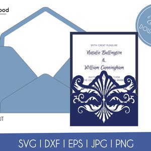 Wedding Swirl Lace Pocket Envelope A7 5x7 Invitation Card Template Classic SVG DXF EPS diy Paper Papercut Silhouette Cricut Laser Cut File