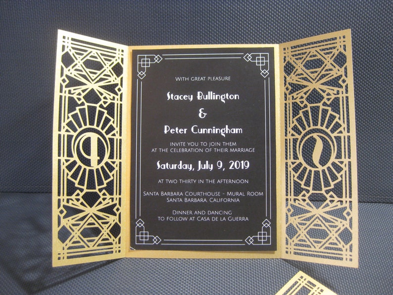 Set Art Deco 20s Wedding Gate Fold Invitation 5x7 RSVP