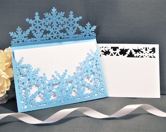 Set Winter Pocket Wedding Invitation Envelope A7 5x7 RSVP Card Vector Silhouette Studio Svg Dxf Eps Jpg Paper Papercut Laser Cut Template