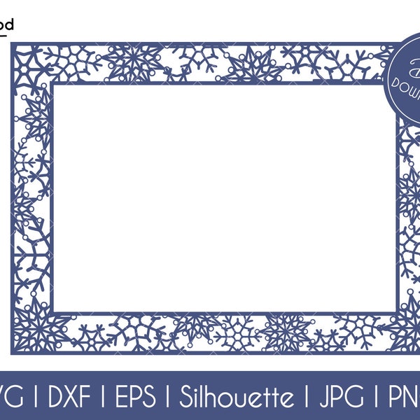 Merry Christmas Snowflake Wreath Frame Vector Svg Eps Pdf Png Jpeg Template Paper Laser Cut Cutting File Clipart Cricut Silhouette Photo