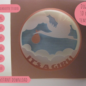 Its a Girl Schwangerschaft Ankündigung 3D Karte Tunnel Shadowbox Vektor Svg Dxf Eps Silhouette Studio Papier Laser Cut Template Silhouette Cricut