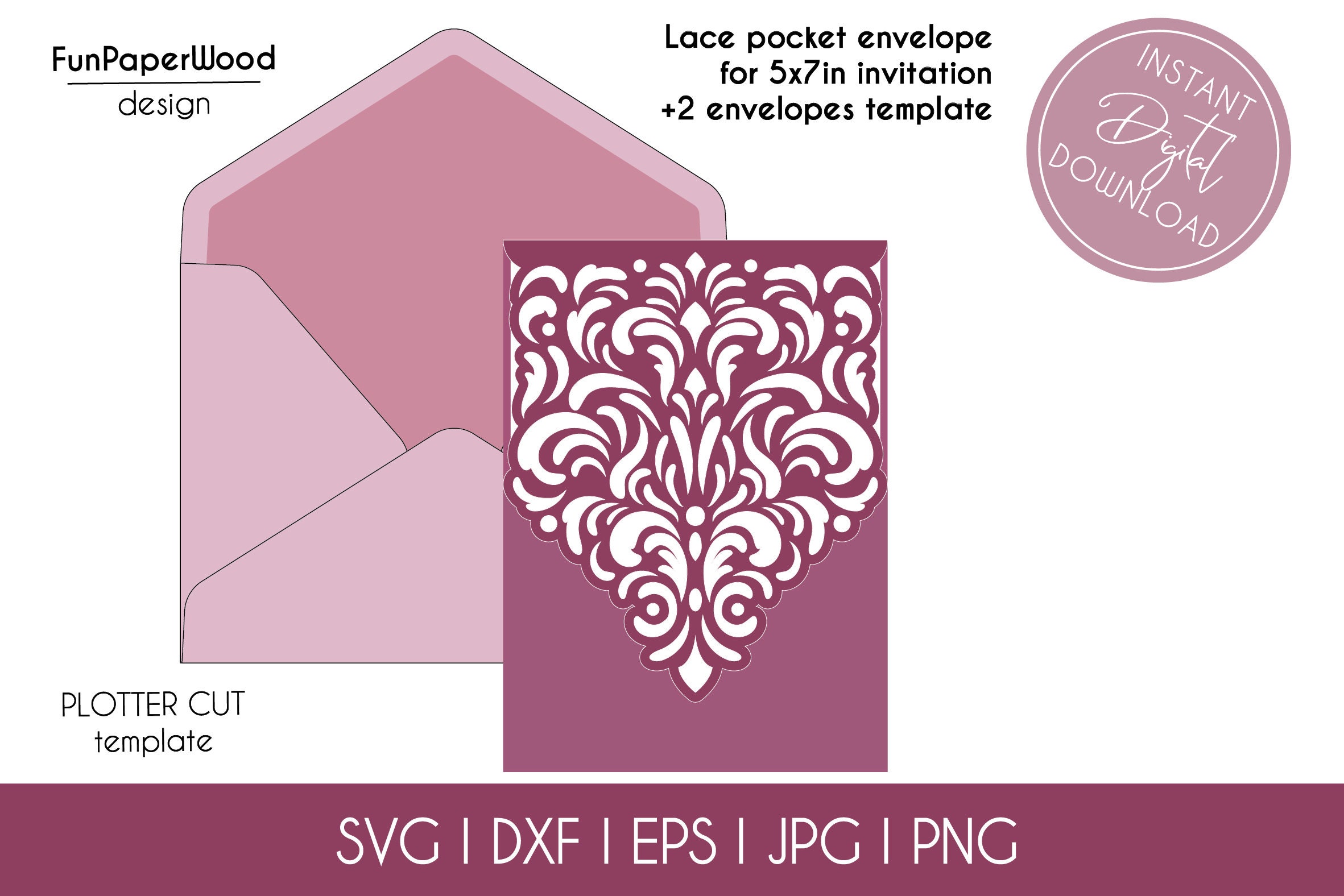 Wedding Invitation Pocket Envelope Cut Template 5x7 Classic Etsy