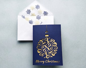 Merry Christmas Card Cut Template 5x7 + A7 Envelope Classic Lettering Card Silhouette Studio Svg Dxf Eps DIY Paper Papercut Laser Cut File
