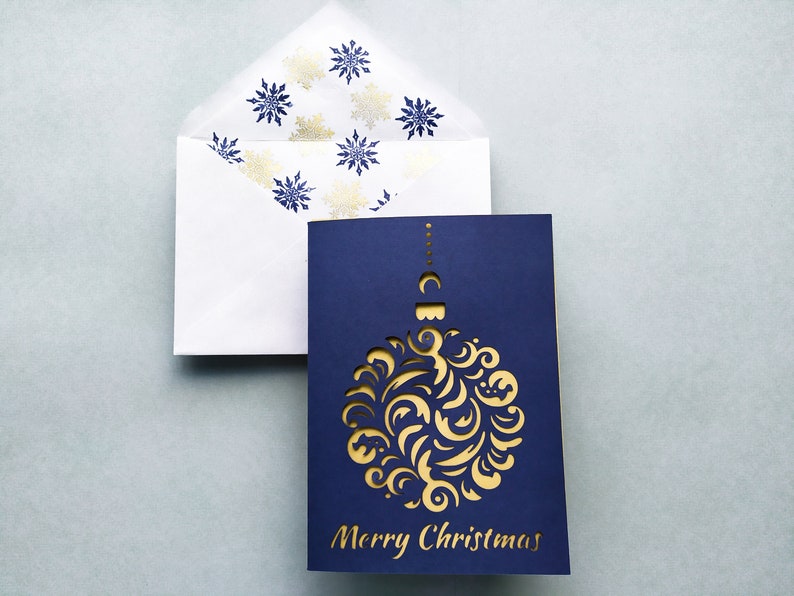 Merry Christmas Card Cut Template 5x7 + A7 Envelope Classic Lettering Card Silhouette Studio Svg Dxf Eps DIY Paper Papercut Laser Cut File 