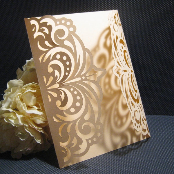 Set Lace Gate-Fold Wedding Invitation Cut Template A7 5x7 in Swirl Lace Card SVG DXF EPS Silhouette Cricut Paper Papercut Laser Cut File