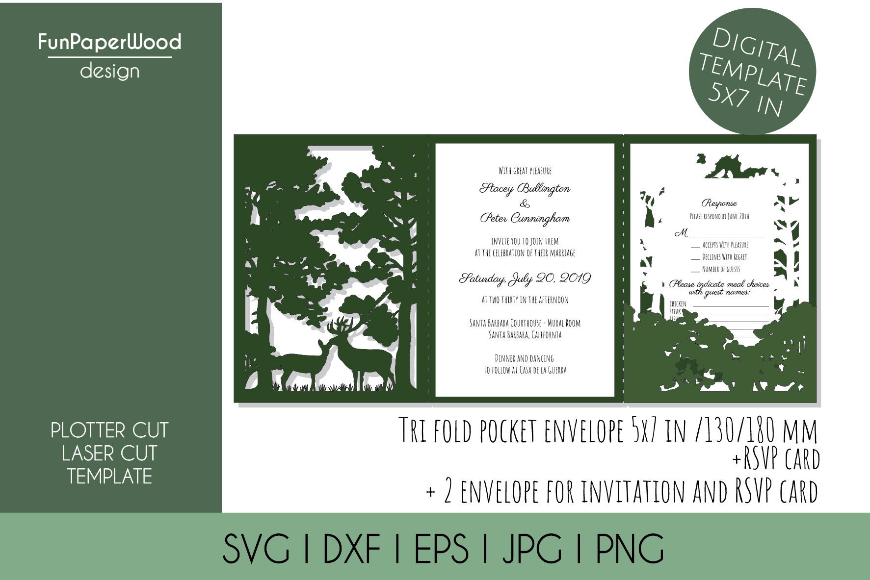 Set Forest Rustic Tri Fold Pocket Wedding Invitation