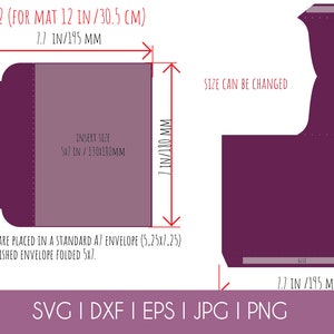 May include: Diagram showing how to create a 12-inch by 7-inch envelope with a 5x7 inch insert. The envelope is designed to be folded and has a flap. The diagram includes measurements in inches and millimeters.
