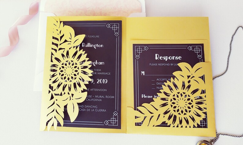 Download Tri-Fold Pocket Sunflower Wedding Invitation Cut Template ...