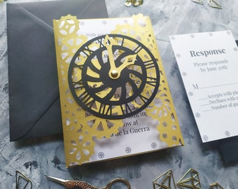 Gate Fold Steampunk Party Invitation Greeting Congratulations Card Cut Template A7 5x7 Svg Dxf Eps Silhouette Cricut Paper Laser Cut File