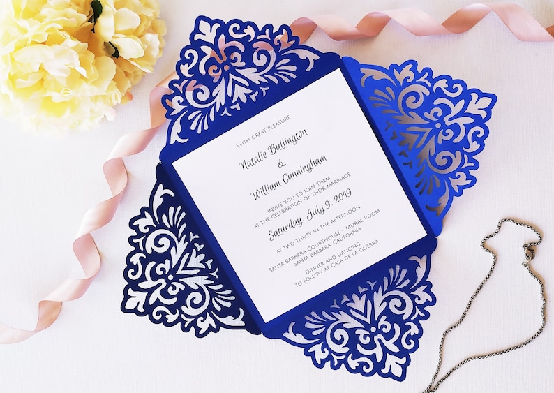Four-fold Square Wedding Invitation Cut Template Swirl Lace | Etsy UK