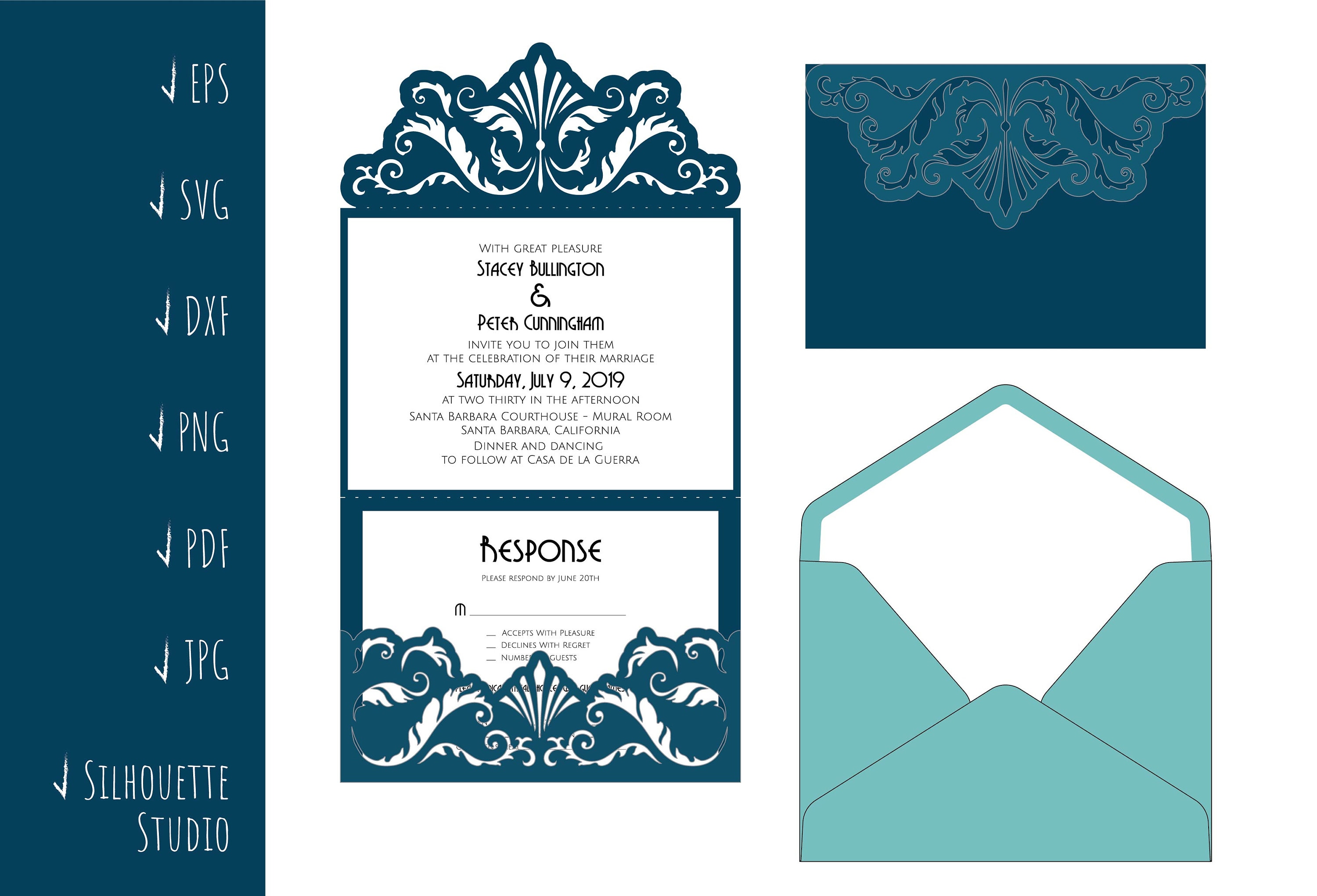 Tri-Fold Pocket Wedding Invitation Cut Template Envelope A7 | Etsy
