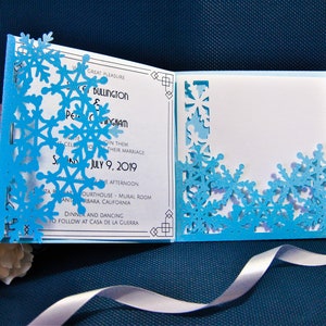 Set Winter Snowflake Tri Fold Wedding Invitation Envelope 6x6 in RSVP Card Vector Svg Dxf Eps Pdf Silhouette Cricut Paper Laser Cut Template image 9