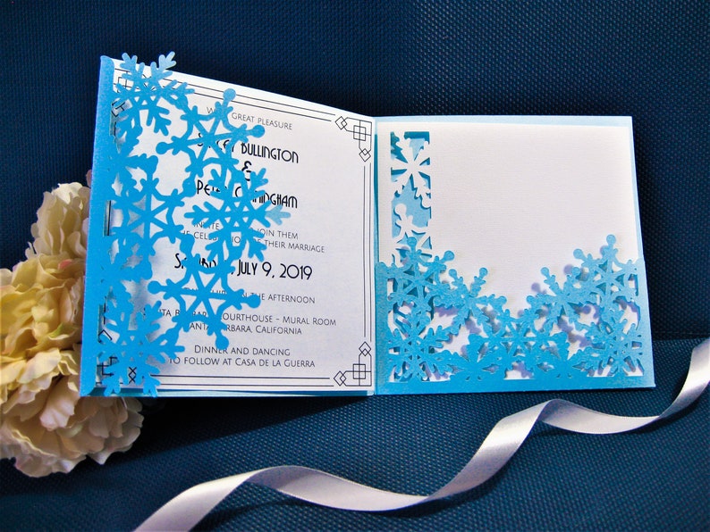 Set Winter Snowflake Tri Fold Wedding Invitation Envelope 6x6 in RSVP Card Vector Svg Dxf Eps Pdf Silhouette Cricut Paper Laser Cut Template image 9