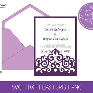 Envelope de bolso de renda redemoinho de casamento a7 5x7 modelo de cartão de convite clássico svg dxf eps diypaper papercut silhueta cricut arquivo de corte a laser