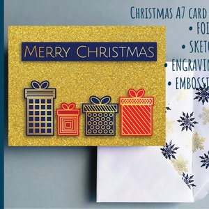 Feliz Natal Folha de pena e modelo de cartão cortado 5x7 + A7 Envelope Design de linha única Esboço em relevo SVG DXF EPS Cricut Silhouette Cameo