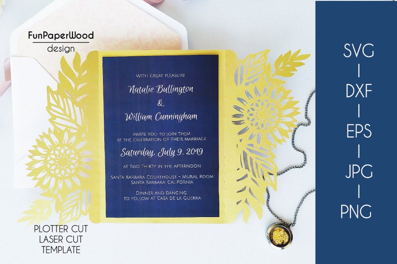 Gate Fold Sunflower Wedding Invitation Cut Template A7 5x7 Card Silhouette Cricut Svg Dxf Eps Paper Papercut Laser Cut File image 6