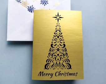 Merry Christmas Card Cut Template 5x7 + A7 Envelope Classic Swirl Lace Card Silhouette Studio Svg Dxf Eps DIY Paper Papercut Laser Cut File
