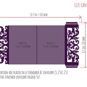 Tri-Fold Pocket Wedding Invitation Cut Template Envelope A7 5x7 Swirl Lace Card Svg Dxf Eps Silhouette Cricut Paper Papercut Laser Cut File imagen 4