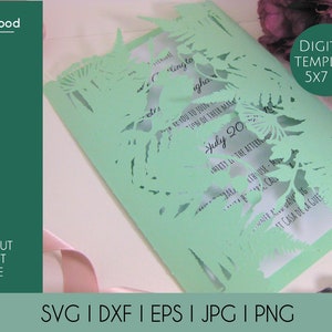 Set Wild Floral Rustic Gate Fold Wedding Invitation 5x7 RSVP Card Vector Silhouette Cricut Svg Dxf Eps Pdf Paper Papercut Laser Cut Template