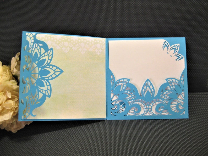 Set Lace Tri Fold Pocket Wedding Invitation Envelope 6x6 in | Etsy
