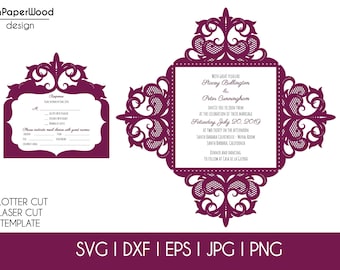 Lace Four-Fold Square Wedding Invitation Cut Template 6x6 Swirl Lace Card SVG DXF EPS Silhouette Cricut Paper Papercut Laser Cut File