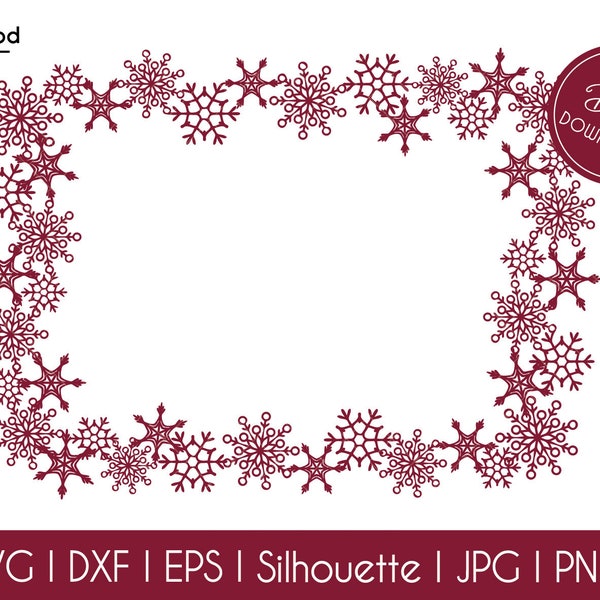 Merry Christmas Snowflake Wreath Frame Vector Svg Eps Pdf Png Jpeg Template Paper Laser Cut Cutting Photo File Clipart Cricut Silhouette