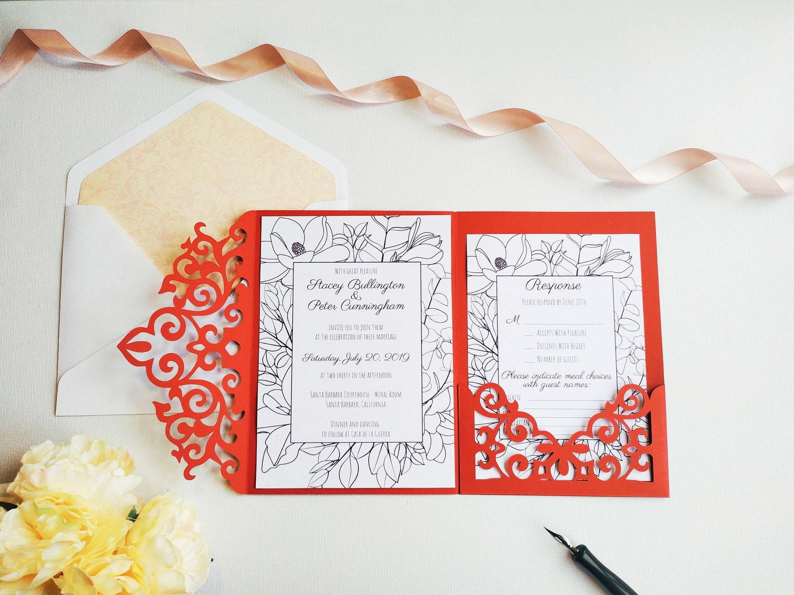 Trifold Pocket Wedding Invitation Cut Template Envelope A7 Etsy