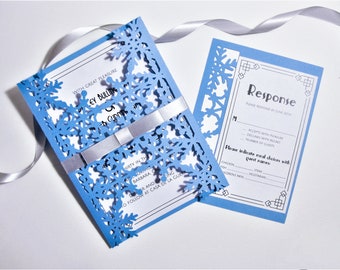 Set Winter Gate Fold Wedding Invitation 5x7  RSVP Card Envelope Vector Silhouette Studio Svg Dxf Eps Jpg Paper Papercut Laser Cut Template