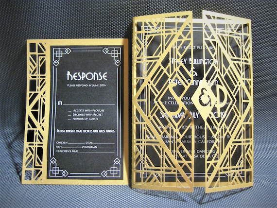 Set Wedding Invitation Gate Fold Cut Template 5x7 Art Deco Etsy Ireland