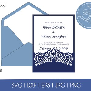 Envelope de bolso de renda redemoinho de casamento a7 5x7 modelo de cartão de convite clássico svg dxf eps diypaper papercut silhueta cricut arquivo de corte a laser
