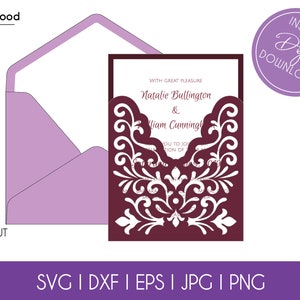 Hochzeit Swirl Lace Taschenumschlag A7 5x7 Einladungskarte Vorlage Classic SVG DXF EPS diy Papier Papierschnitt Silhouette Cricut Laser Cut File