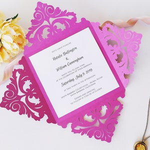 Modelo de corte de convite de casamento quadrado de quatro dobras Cartão de renda redemoinho 6x6 Envelope Svg Dxf Eps Papel Papercut Cricut Silhouette Arquivo de corte a laser