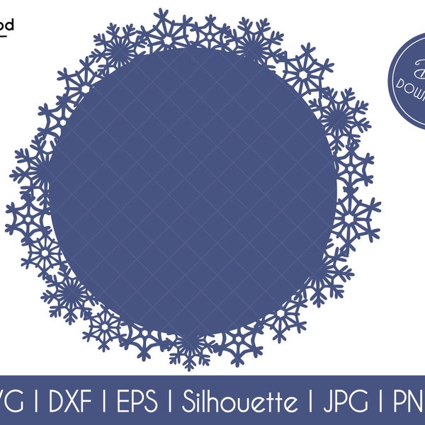 Merry Christmas Snowflake Wreath Frame Vector Svg Eps Pdf Png Jpeg Template Paper Laser Cut File Cutting Clipart Cricut Silhouette Card