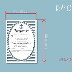 Set Invitación de Bolsillo A7 5x7 Nautical Ocean Seaside Summer Wedding Envelope RSVP Card Vector Svg Dxf Eps Silhouette Paper Laser Cut Template imagen 5