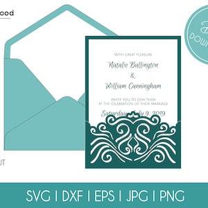 Hochzeit Swirl Lace Taschenumschlag A7 5x7 Einladungskarte Vorlage Classic SVG DXF EPS diyPaper Papercut Silhouette Cricut Laser Cut File