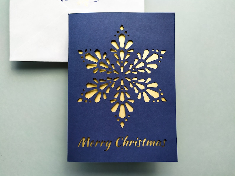 Merry Christmas Card Cut Template 5x7 + A7 Envelope Classic Lettering Card Silhouette Studio Svg Dxf Eps DIY Paper Papercut Laser Cut File 