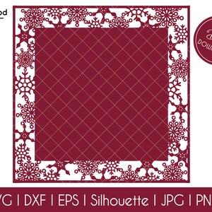 Merry Christmas Snowflake Wreath Frame Vector Svg Eps Pdf Png Jpeg Template Paper Laser Cut File Cutting Clipart Cricut Silhouette Card