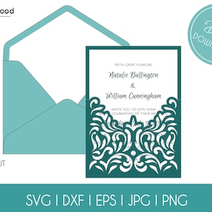 Envelope de bolso de renda de casamento, envelope a7 5x7, modelo de cartão de convite, clássico, svg, dxf, eps, faça você mesmo, papel, corte de papel, silhueta, cricut, arquivo de corte a laser