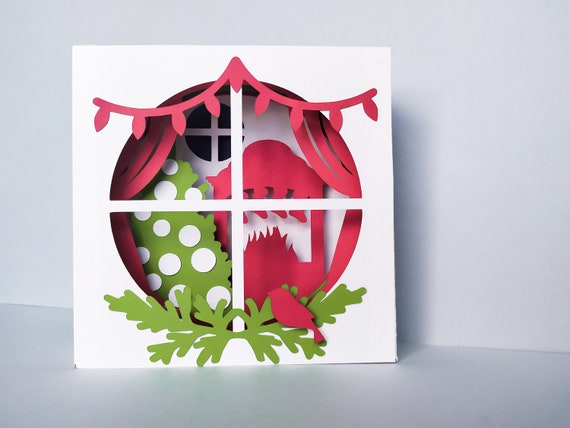 Download Winter Christmas Window 3d Tunnel Card Cut Template Shadowbox | Etsy