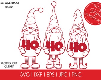 3 Mignons Gnomes de Noël bundle Svg Dxf Eps JPEG PNG DIY Silhouette Cricut Paper Papercut Laser Cut File pour scrapbooking t-shirts mugs cadeaux