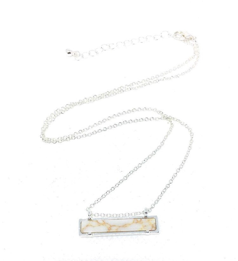 NEW White Howlite Bar Set Necklace and Earrings in Silver Metal Tone