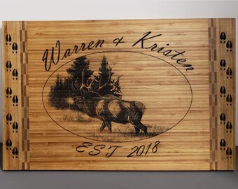 Nombre personalizado Est Sign con alce grabado con láser, colgante de pared de madera personalizado, decoraciones de cocina de granja, decoración estética del hogar