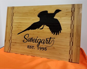 Signo de madera de bambú grabado con láser con silueta de faisán, signo de nombre personalizado, signo de este colgante personalizado, decoración de pared de madera, regalo de caza