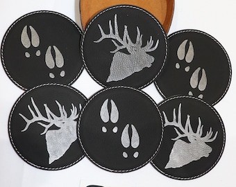 Posavasos de bebida de cuero grabado con láser, posavasos de cerveza redondos con pistas de alce y alce de toro personalizados, regalo de inauguración de la casa o del tercer aniversario, tapete para taza de café