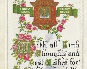 Postcard 1915 Kind Thoughts, Christmas Wishes, Embossed Postcard
