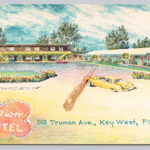 Carte postale 0777 The Dion Motel, Key West, Floride, vintage des années 40